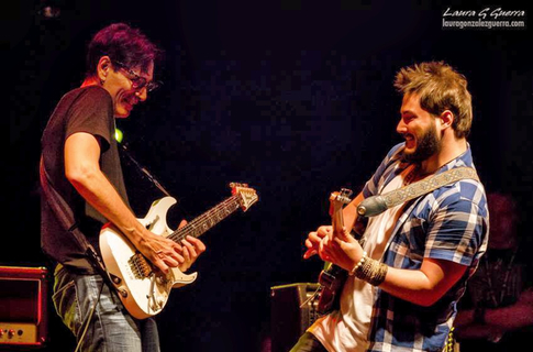 Tony Martinez (ri.) jamming with guitar legend Steve Vai